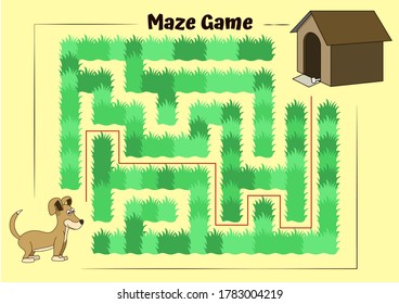 Dog and doghouse Maze.Educational game for children. Help the dog run to its kennel - Maze puzzle with solution