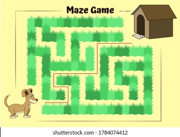 Dog and doghouse Maze.Educational game for children. Help the dog run to its kennel - Maze puzzle with solution