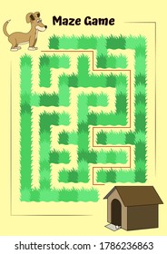 Dog and doghouse Maze.Educational game for children. Help the dog run to its kennel - Maze puzzle with solution