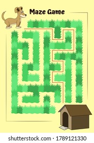 Dog and doghouse Maze.Educational game for children. Help the dog run to its kennel - Maze puzzle with solution