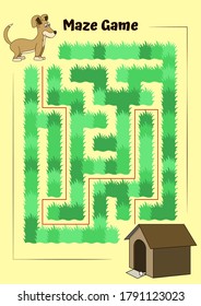 Dog and doghouse Maze.Educational game for children. Help the dog run to its kennel - Maze puzzle with solution