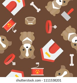 dog, dog's house, collar and brush, seamless pattern