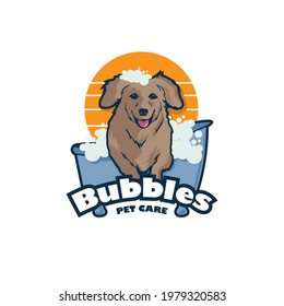 Dog doing Bath vector illustration, perfect for pet care and shop logo design