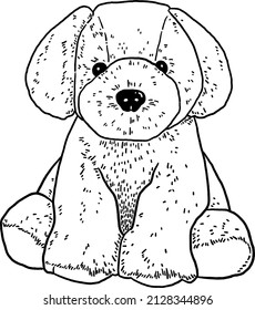 Dog Doll Baby Animal Soft Toy Hand Drawn Line Art Illustration