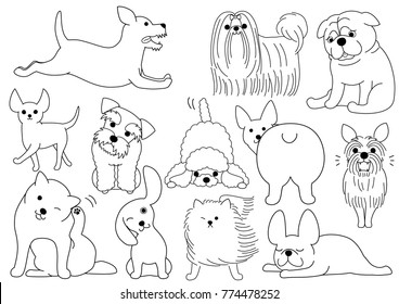 dog doodle line art set