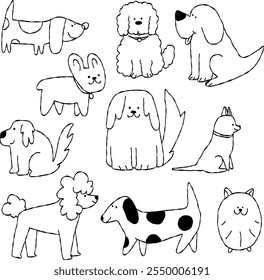 Ilustración vectorial del estilo del doodle del perro, dibujo del animal doméstico, lineart sin fondo	