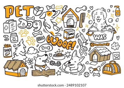 Dog doodles. funny dogs drawing vector