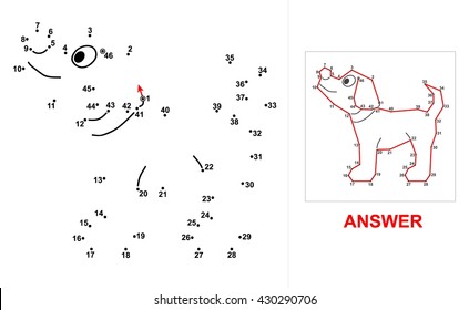 Dog - dot game. Connect all dots starting at 1 up to 46 and you will see which animal is hidden on the picture.