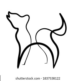 Dog - drawing in one line. Black and white animal logo.