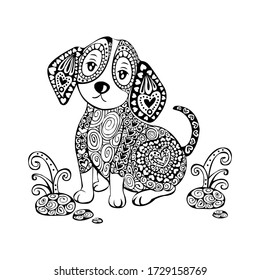 Dog, drawing, vector, illustration, coloring book, line art, zentangle, animal, dog hand draw, black and white pencil vector lllustation on white background
