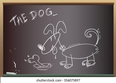 The dog drawn chalk on the school board, vector illustration