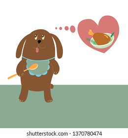 Dog dreams about meat, vector illustration