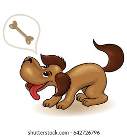 A dog dreams of a bone.The illustration in flat style.Vector illustration.