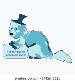 Dog dressed up in blue tuxedo and hat. Fashion vector illustration of Cavalier King Charles Spaniel