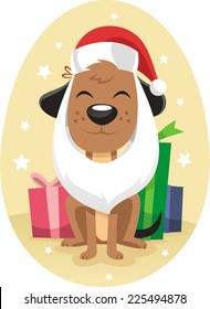 Dog dressed for christmas cartoon illustration 