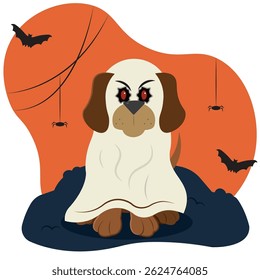 Dog dressed as ghost. Vector illustration