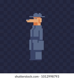 Dog dressed as a man . Pixel art character. 80s style. Fashion animal. Anthropomorphic design. Isolated vector illustration. 