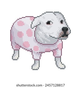 Dog dressed in pajamas, pixel art meme