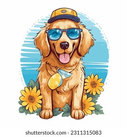 dog dressed for summer vector
