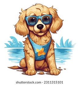 dog dressed for summer vector