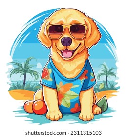 dog dressed for summer vector