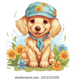 dog dressed for summer vector