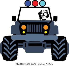 Dog drive jeep vector. kids t-shirt and hoodie design