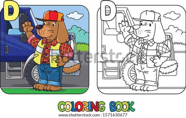 Dog driver ABC\
coloring book. Alphabet D