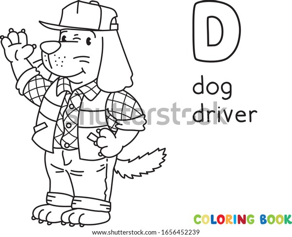 Dog driver ABC\
coloring book. Alphabet D