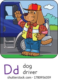 Conductor de perros Animales y profesiones ABC. Alfabeto D