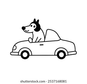 Perro que conduce una Ilustración vectorial de arte de la línea del coche