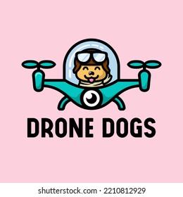 Dog In Drone Cartoon Mascot Logo, Flat Design Style