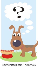 "Dog Eat Hot Dog world?" - Dog / puppy / pet vector cartoon illustration