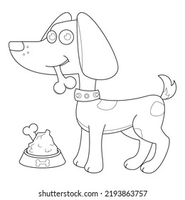 Huesos para comer perros adecuados para la ilustración vectorial de la página de coloración infantil