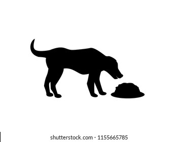 dog eating canine food silhouette vector illustration