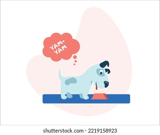 dog eating with smile at floor