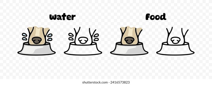 Dog eats food and drinks water from bowl, graphic design. Animal and pet, meals, feed, veterinary and pet shop, vector design and illustration