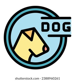 Vector de contorno de icono de emblema de perro. Camina mascota. Puppy color animal plano