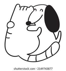 Dog embrace cat. Outline vector icon on white background.