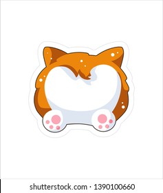 Dog emoji sticker, patch. Vector illustration. Cartoon Corgi. Welsh corgi. Cute Welsh Corgi Pembroke cartoon. Cute dog breed welsh corgi. Flat style. 