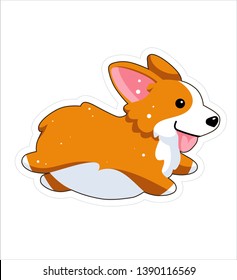 Dog emoji sticker, patch. Vector illustration. Cartoon Corgi. Welsh corgi. Cute Welsh Corgi Pembroke cartoon. Cute dog breed welsh corgi. Flat style. Running happy dog. Jumping animal. 