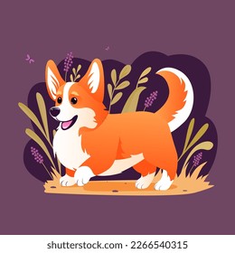 Dog emoji sticker, patch. Vector illustration. Cartoon Corgi. Welsh corgi. Cute Welsh Corgi Pembroke cartoon. Cute dog breed welsh corgi. Flat style.