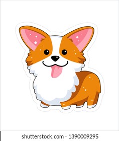 Dog emoji sticker, patche. Vector illustration. Cartoon Corgi. Welsh corgi. Cute Welsh Corgi Pembroke cartoon. Cute dog breed welsh corgi. Flat style. 