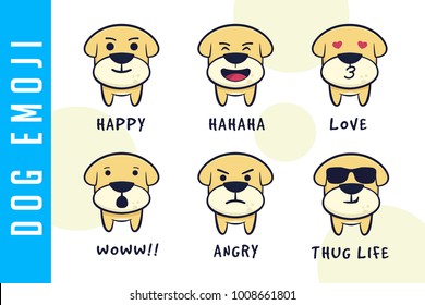 Dog Emoji Vector with six expression: happy, laugh, love, wow, angry and thug life. 