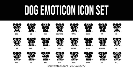 Dog Emoticon stroke outline icons set  vector design