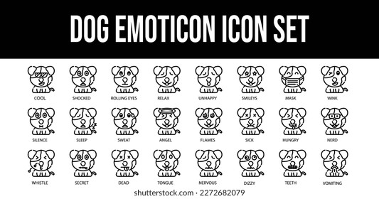 Dog Emoticon stroke outline icons set  vector design