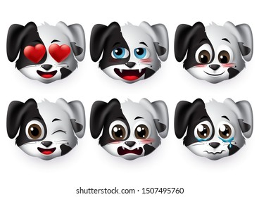 Dog emoticon vector set. Cute puppy dogs face emoticons and emojis in funny and shy facial expressions isolated in white background. Vector illustration.