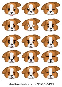 Dog Emoticons Set Different Expressions