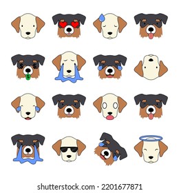 paquete vectorial de emoticonos de perro aislado en fondo blanco. Pasos 10