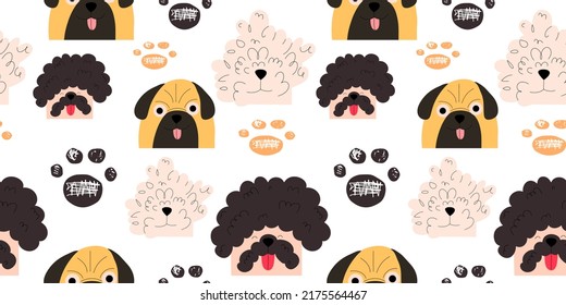 Retrato de emoción de perro sin costuras. Personajes de perro. Ilustración vectorial en un estilo plano.